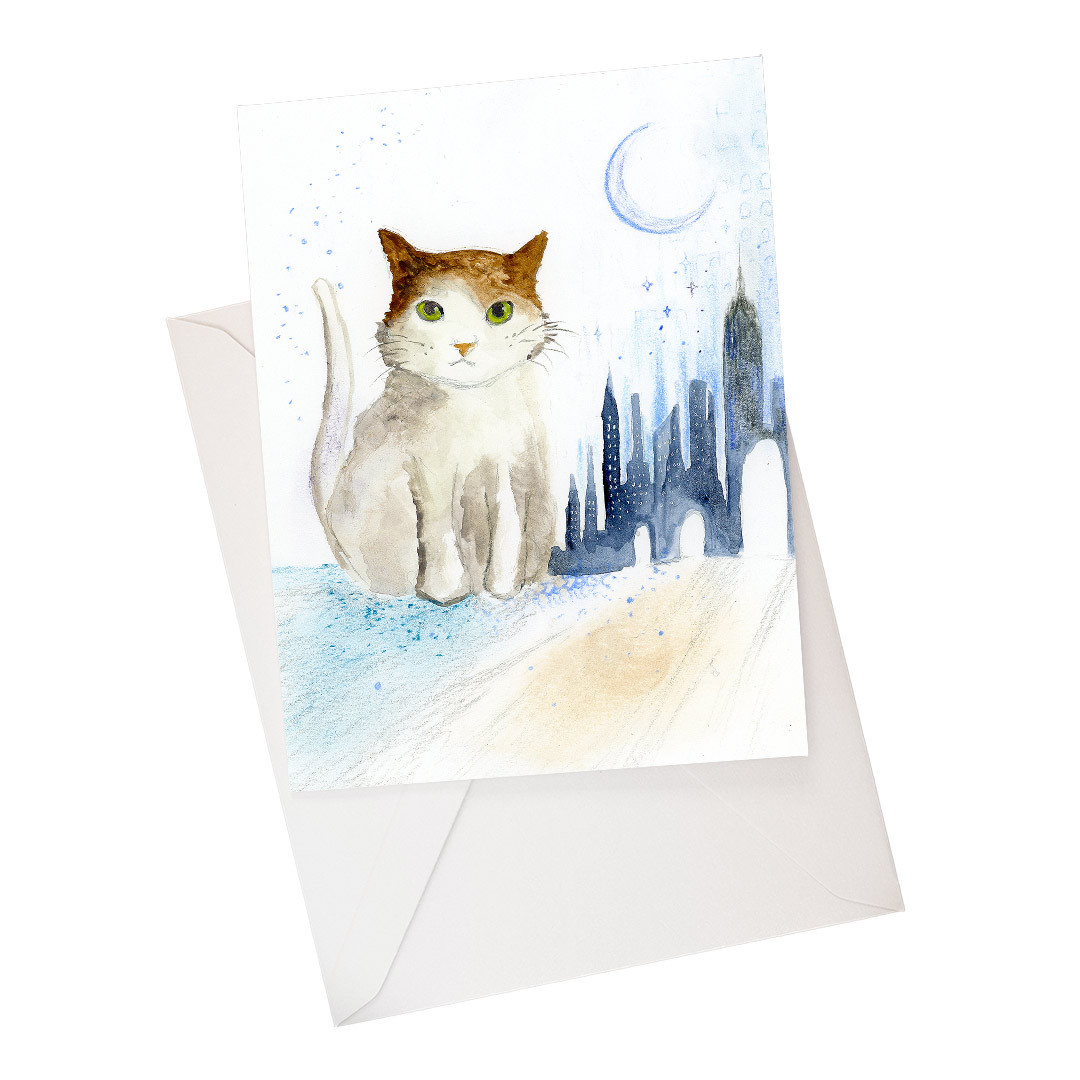 Cat in NYC Card Mockup of greeting card.